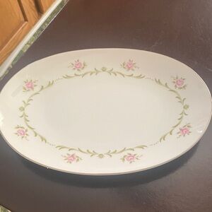 Charming Floral Oval Platter - White and Pink